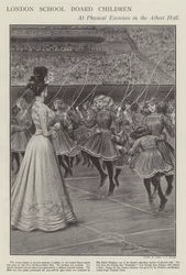 Kinder des Londoner Schulvorstands bei körperlichen Übungen in der Albert Hall (Lithographie)