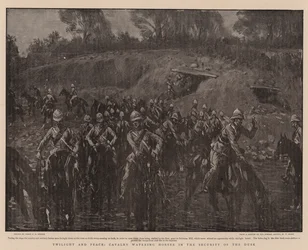 Dämmerung und Frieden, Kavallerie tränkt Pferde in der Sicherheit der Dämmerung