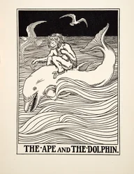 Der Affe und der Delfin, aus Hundert Fabeln von Aesop, veröffentlicht 1903