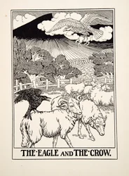 Der Adler und die Krähe, aus Hundert Fabeln von Äsop, veröffentlicht 1903