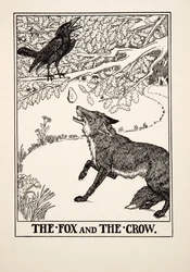 Der Fuchs und die Krähe, aus Hundert Fabeln von Äsop, veröffentlicht 1903