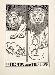 Der Fuchs und der Löwe, aus Hundert Fabeln von Aesop, veröffentlicht 1903