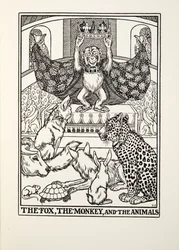 Der Fuchs, der Affe und die Tiere, aus La Fontaines Fabeln, veröffentlicht 1905
