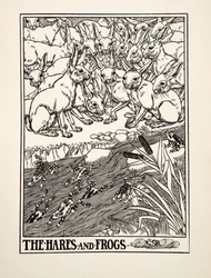 Die Hasen und die Frösche, aus Hundert Fabeln von Äsop, veröffentlicht 1903