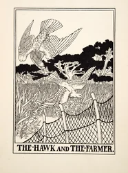 Der Falke und der Bauer, aus Hundert Fabeln von Aesop, veröffentlicht 1903