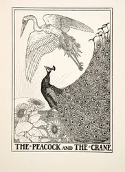 Der Pfau und der Kranich, aus Hundert Fabeln des Äsop, veröffentlicht 1903