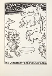 Der Streit der Hunde und Katzen, aus Fontaine Fabeln, veröffentlicht 1905