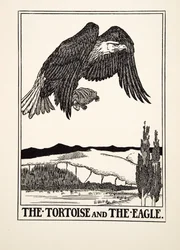 Die Schildkröte und der Adler, aus Hundert Fabeln von Äsop, veröffentlicht 1903 (Gravur)