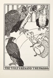 Die Geier und die Tauben, aus Fontaine Fabeln, veröffentlicht 1905