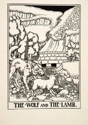 Der Wolf und das Lamm, aus Hundert Fabeln von Äsop, veröffentlicht 1903