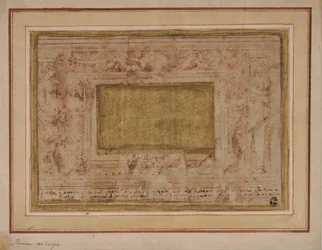 Entwurf für Stuckrahmen mit Karyatiden, Girlanden und Putti