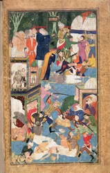 Add 22703 fol. 52v, Die Plünderung Isfahans im Jahr 1387, die Timurs Truppen beim Rauben, Plündern und Morden zeigt