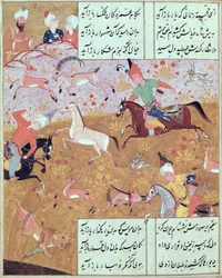 Die königliche Jagd, aus einem Gedichtbuch von Hafiz Shirazi (um 1325-um 1388)