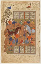 Iskandar tröstet den sterbenden Darab aus einem Shahnama