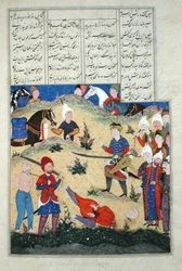 Ms D-184 fol.208b Die Enthauptung von Afrasiabs Traum wird wahr, Illustration aus dem 