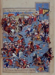 Or 5736 fol.122v Schlacht zwischen Timur (1336-1405) und Tuqtamish Khan im Jahr 1395, aus dem 