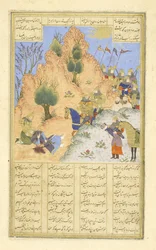 Iskandar tröstet den sterbenden Dar, Illustration aus dem Shahnama (Buch der Könige), von Abul-Qasim Mansur Firdawsi (ca. 934-ca. 1020), 1444
