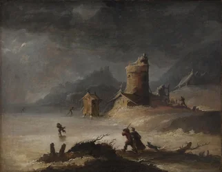 Landschaft mit Schlittschuhläufern