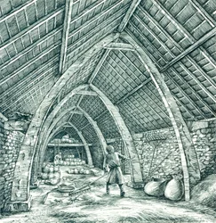 Mittelalterliche Pfarrscheune, Wharram Percy, North Yorkshire