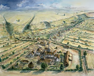Wharram Percy Mittelalterliches Dorf, spätes 12. Jahrhundert, ca. 1990-2010