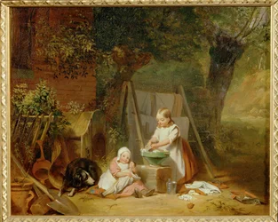 Die Puppenwäsche im Garten