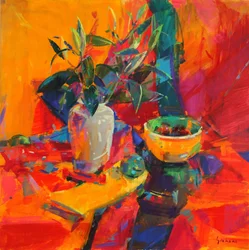 Lilien auf rotem Grund, 2012