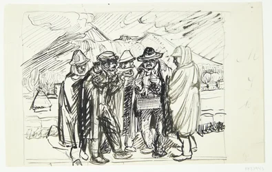 Italienische Landbewohner handeln mit einem Hausierer