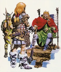 Ein britischer Häuptling bittet die sächsischen Räuber, für ihn zu kämpfen