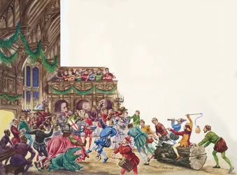 Ein fröhliches altes Weihnachten in einem Tudor-Herrenhaus