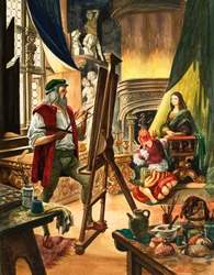 Leonardo da Vinci malt das Porträt der Mona Lisa