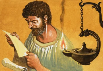 Es werde Licht! Griechischer Mann liest bei Lampenlicht