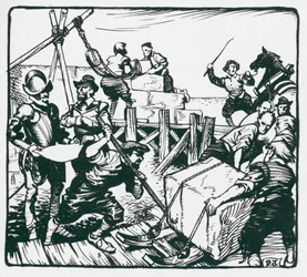 Verstärkung der Mauern des Hafens von Tenby gegen die drohende Invasion der spanischen Armada