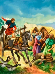 Dorfbewohner werden vor der Ankunft von Soldaten in den Tagen von König Stephan gewarnt