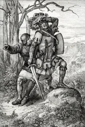 Herzog Leopold I. von Österreich, Herr von Habsburg, wird von einem seiner Gefährten in der Schlacht von Morgarten am 15. November 1315 gegen die Schweizer Eidgenossen gerettet