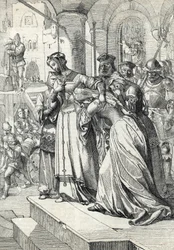 Die Hinrichtung von Lady Jane Grey (1537-1554) (Federzeichnung aus Anton Zieglers „Historische Memorabilien des In- und Auslandes“)
