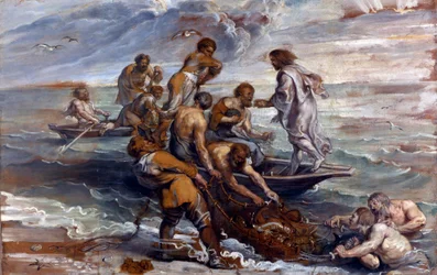 „Der wunderbare Fischzug“. Gemälde (1577-1640), 1618-1619. Maße: 55 x 85 cm. London, National Gallery