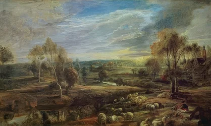 Landschaft mit Schäfer und seiner Herde