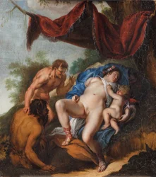 Schlafende Venus mit Amor, beobachtet von Satyrn
