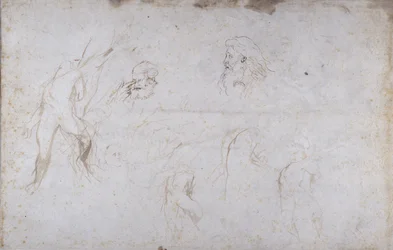 Studien einer männlichen Figur und zweier männlicher Köpfe, ca. 1601
