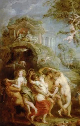 Das Fest der Venus Verticordia (Detail des Gemäldes: Bacchanalische Szene mit Nymphen und Satyrn)