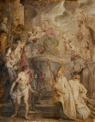 Die mystische Hochzeit der hl. Katharina (Farbskizze für den Altar der Kirche der Augustiner in Antwerpen), verso: Zwei Kavalleriegefechte