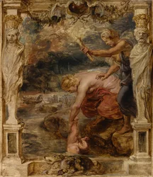 Thetis taucht den kleinen Achilleus in den Fluss Styx, ca. 1635