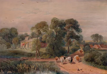Straßenszene mit Vieh, 19. Jahrhundert