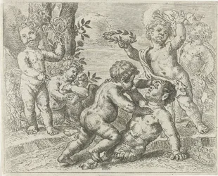 Kämpfende Putti, Kampf zwischen Tugend und Laster