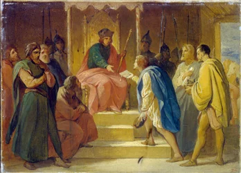 Der Großfürst Andrei I. Bogoljubski empfängt die von Kaiser Friedrich Barbarossa gesandten Handwerker