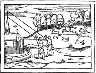 Verwendung von Astrolabien zur Berechnung der Höhe eines Kirchturms, 1539