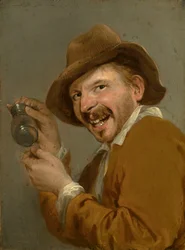 Geschmack: Ein lachender Mann mit einem umgedrehten Glas. Aus der Serie Personifikationen der fünf Sinne, ca. 1635-66