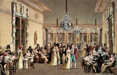 Der Große Salon des Café Frascati. Lithographie von Philibert-Louis (Philibert Louis) Debucourt (1755-1832)