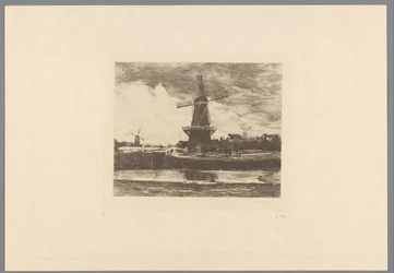 Landschaft mit Kanal und Mühlen