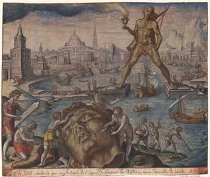 Der Koloss von Rhodos aus der Serie Die achten Weltwunder nach Maarten van Heemskerck, 1572